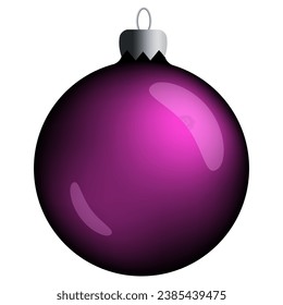 Realistic round Christmas ball with purple gradient and flares isolated on a white background. Vector clipart for christmas tree.