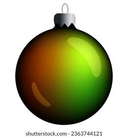 Realistic round Christmas ball with red and green gradient and flares isolated on a white background. Clipart for christmas tree.