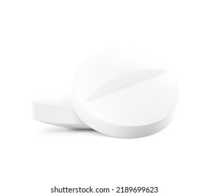 Realistic round convex tablet with break line mockup. Vector illustration isolated on white background. Can be used for medical and cosmetic. Ready for your design. EPS10.	
