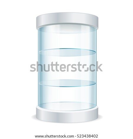 Realistic Round Empty Glass Showcase for Exhibit with Shelves. Vector illustration