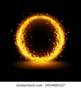 Realistic round fiery frame,fire circle,ring of fire flame. Vector illustration