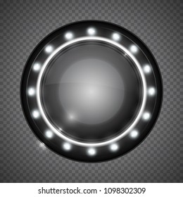 Realistic round glass lamp or car headlight isolated on transparent background. Vector 3d illustration.