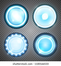 Realistic round glass lamp or car headlight isolated on transparent background. Vector 3d illustration.