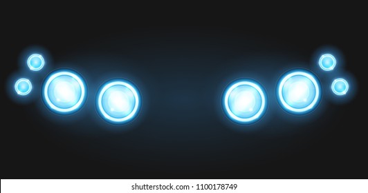 Realistic round glass lamp or car headlight isolated on black background. Vector 3d illustration.