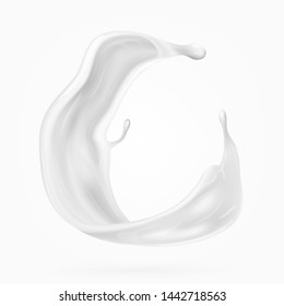 Realistic Round Milk Splash Isolated On Blue Background. EPS10 Vector