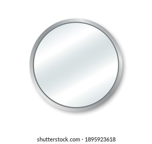 Realistic round mirror. Reflecting glass mirror. Mirrored frame. Vector illustration.