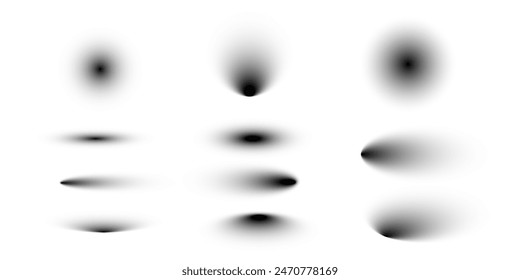 Realistic round and oval shadow. Black objects with shadow effect vector set isolated on transparent background.