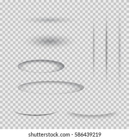 Realistic round paper page shadow shapes set isolated on transparent background. Web banner or  bottom. Abstract vector dividers for advertising webpage design