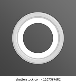 Realistic round photo frame template, isolated on dark background. White, blank picture frame for image or text. Modern design element for you product mock-up or presentation. Vector illustration.