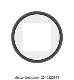Realistic round photo frame template. Black, blank picture frame for image or text. 