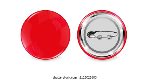 Realistisches rundes rotes Symbol. 3D-Glanzknopf. Das Layout des Pin-Icons. Vektorgrafik.