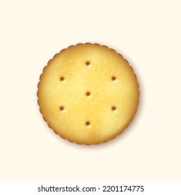 Realistic round salty cookie dry cracker, biscuit element icon isolated on white background. Realistic sweet cookie, yummy cracker, breakfast snack. Vector illustration