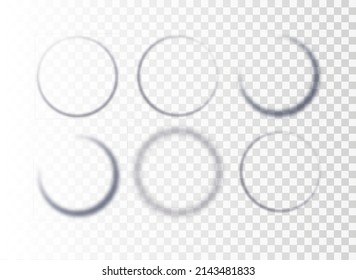 Realistic round shadow with soft edges. Gray round shadows isolated on transparent background.