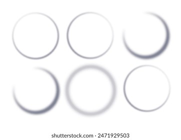 Realistic round shadow with soft edges. Gray round shadows isolated on transparent background.