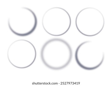 Realistic round shadow with soft edges. Gray round shadows isolated on transparent background.