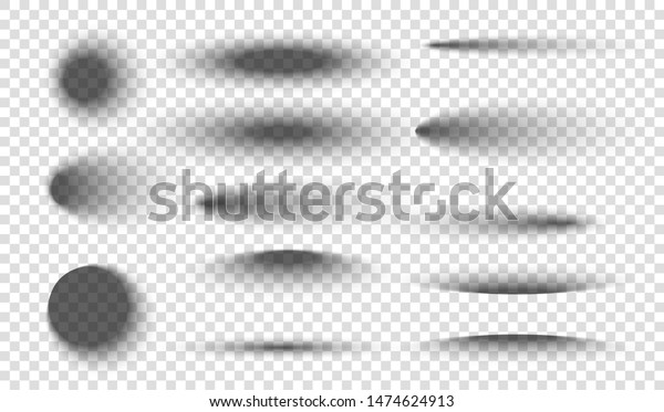 Realistic round shadow with\
soft edges. Gray round and oval shadows isolated on transparent\
background.