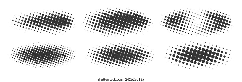 Realistic round shadows halftone texture vector elements set. Vector realistic oval shadow halftone isolated