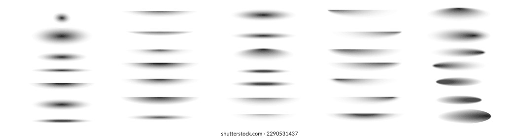 Realistic round shadows set in transparent background, vector realistic oval shadow isolated