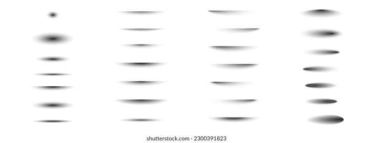 Realistic round shadows set in transparent background, vector realistic oval shadow