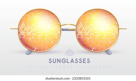 Realistic round shaped sunglasses with disco ball gradient lenses. Vector illustration.