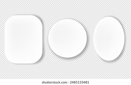 Realistic round sheets with shadows. Round frames. Design template or mockup. 