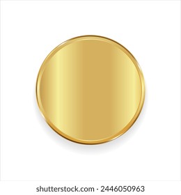 Realistic round shiny blank gold award badge vector illustration 