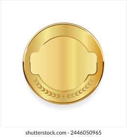 Realistic round shiny blank gold award badge vector illustration 