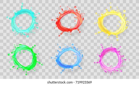 Realistic Round Splashes Of Fruit juice Or Paint Set. Eps10 Vector