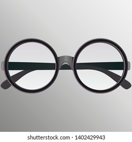 Realistic round sunglasses gray gradient background 