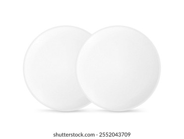 Realistic round tablet mockup isolated on white background. Vector illustration. Can be used for pharmacy and cosmetic. Mockup versatile for health and wellness projects. EPS10.