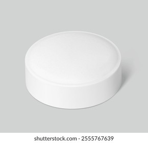 Realistic round tablet mockup isolated on white background. Vector illustration. Can be used for pharmacy and cosmetic. Mockup versatile for health and wellness projects. EPS10.