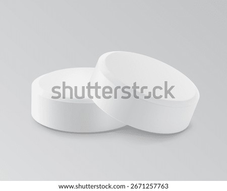Realistic round tablet mockup. Vector illustration isolated on grey background. Can be used for pharmacy and cosmetic. Mockup versatile for health and wellness projects. EPS10.