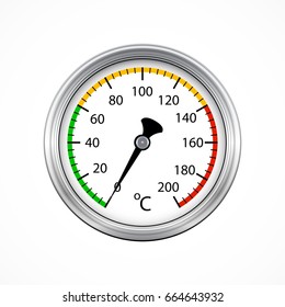 Realistic round thermometer sensor, isolated on white