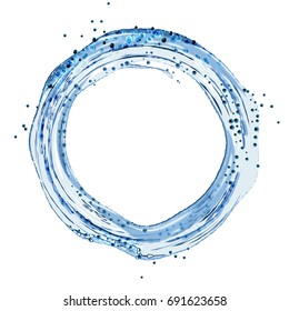 Realistic round water splash isolated on white background.Vector illustration of blue water drops
