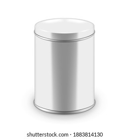 Realistic Round White Glossy Tin Can With Lid. EPS10 Vector