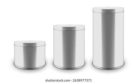 Realistic Round White Glossy Tin Can With Lid. EPS10 Vector
