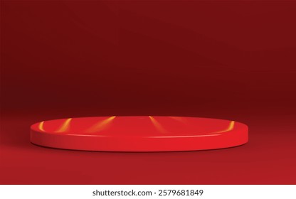 A realistic round white object on a bold red background, resembling a pedestal circle. Perfect for modern, abstract, or high-contrast designs.