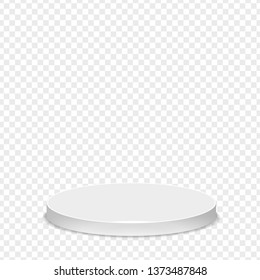 Realistic round white pedestal sanctified. Empty white podium mockup isolated on transparent background. Champion, first place, award, win, winner, award stair concept design. Vector
