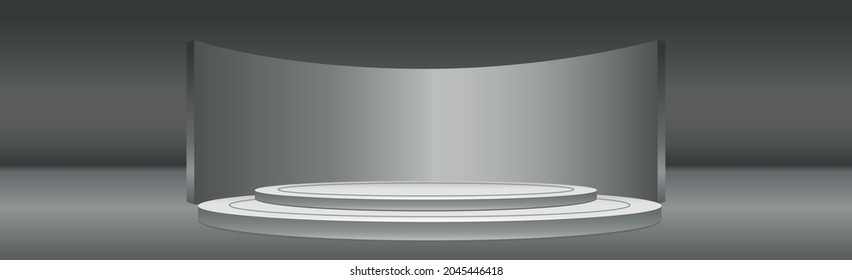 Realistic round white podium in a light studio - Vector illustration