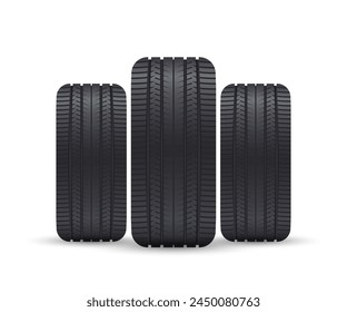 Realistic rubber tire symbol. Top view. The tread pattern of the tyre. Rubber tire for a sports car. A single car tire or tyre. On a white background. Vector illustration