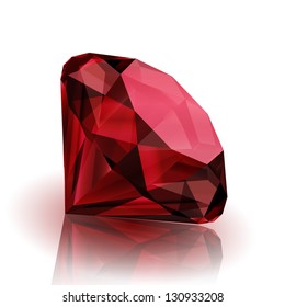 Realistic ruby on white background with reflection - eps10