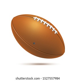 Realistic rugby ball. American football equipment decoration design. Vector team game tournament and competition poster. Sport betting design.