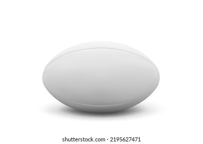 Realistic rugby ball, sports accessory. Vector equipment for playing american game. Isolated white leather ball lying on floor, 3d sport ball object mockup