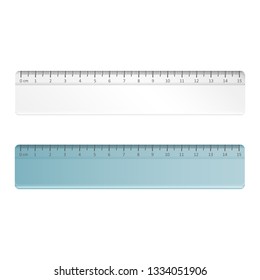 realistic rulers transparent and blue isolated on white background. centimeter ruler