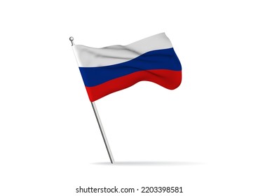 Realistische Flagge Russlands mit Flagpol. Vektorgrafik