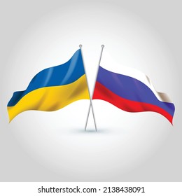 Realistische russische und ukrainische Flagge