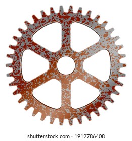 Realistic rusty machine gear, cogwheel vector illustration