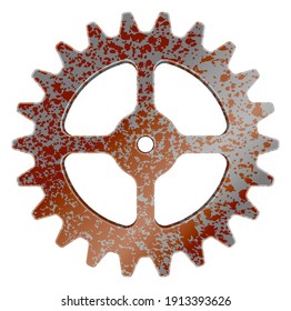 Realistic rusty machine gear, cogwheel vector illustration