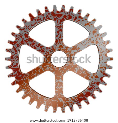 Realistic rusty machine gear, cogwheel vector illustration