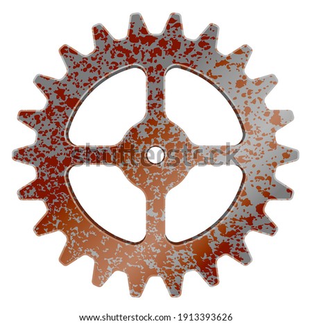 Realistic rusty machine gear, cogwheel vector illustration